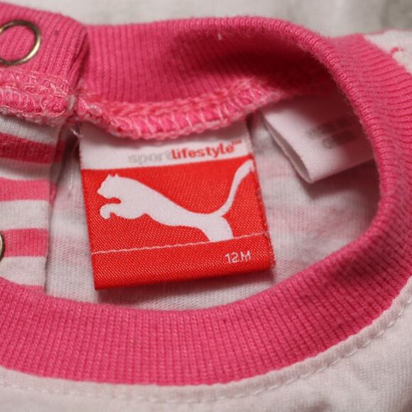 4/$20 - Puma Baby Girls White & Pink Striped Logo T-Shirt Size 12 Months - Picture 5 of 7